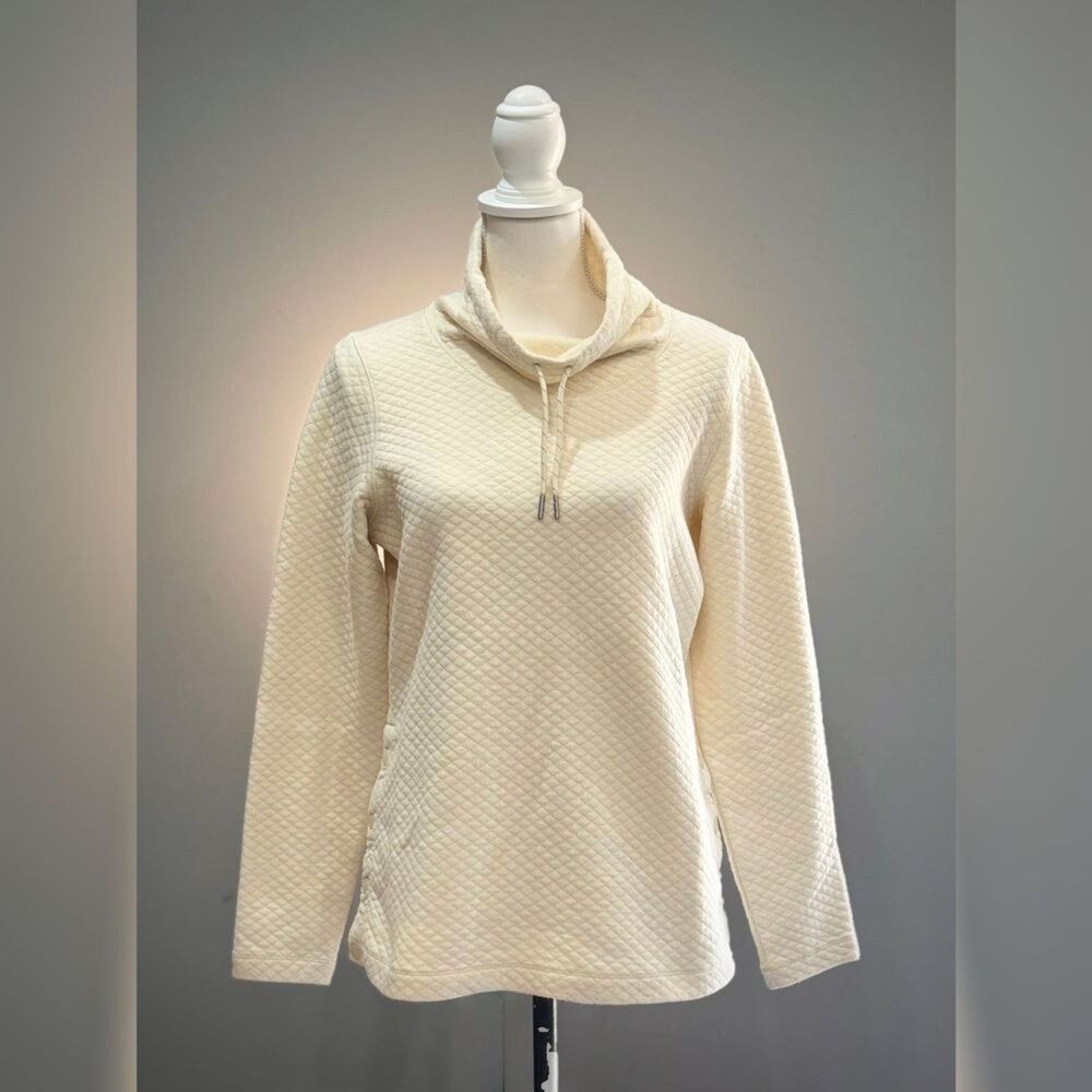 Cream L.L. Bean Textured Cowl Neck Sweater Size XS EUC